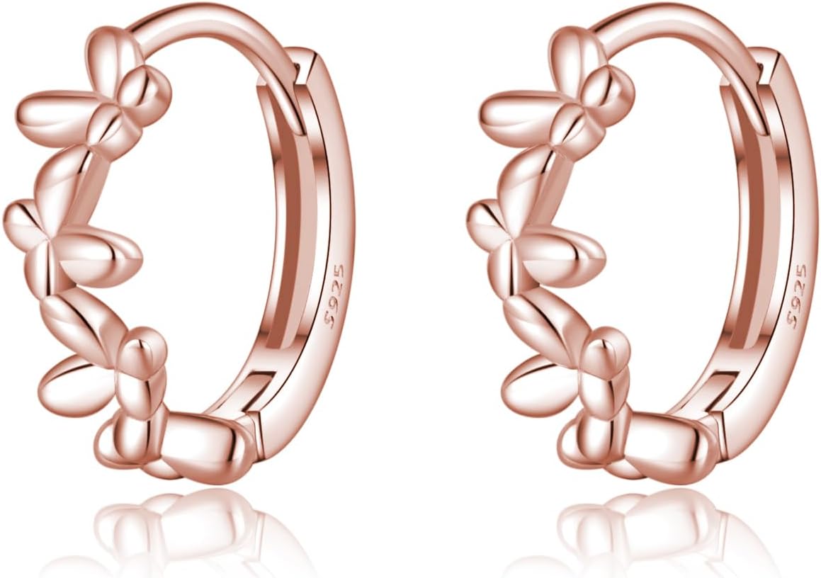 SLUYNZ Solid 925 Sterling Silver Small Butterfly Earrings Hoop for Women Teens Cluster Butterfly Hoop Earrings Huggie