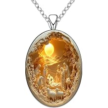 Cameo Jesus Necklace for Women Religious Nativity Scene Necklace Vintage Glass Pendant Necklaces Adjustable Jesus Pendant Necklaces Inspirational Easter Holiday Accessories