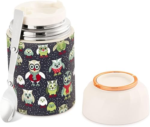 MCHIVER Christmas Night Owls Food Jar with Spoon Stainless Steel Vacuum Insulated Food Container 17 oz Food Thermos for Hot Food