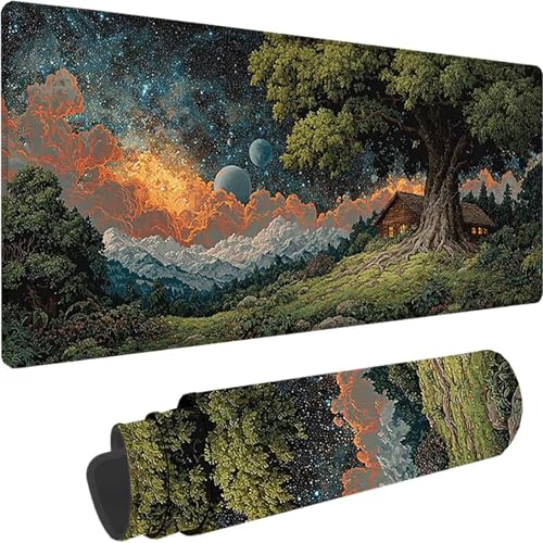 Svart Gaming Musmatta 1600x800x3mm Utökad Musmatta XXL Träd Musmatta Med Sydda Kanter, Vattentät och Halkfri Gaming Musmatta för Skrivbordstillbehör, PC, Laptop, Present z-8906