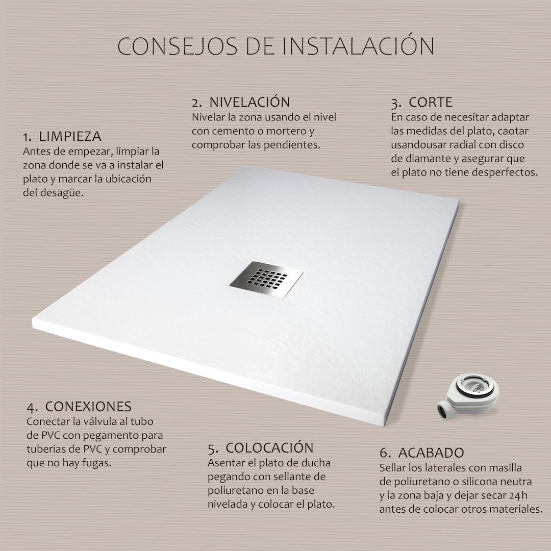 Platos de Ducha Antideslizantes de Resina, Antibacterianos, Resistentes al Calor y Rayados, Nula Absorción de Agua, Blanco, Negro y Beige (Negro, 70 x 80)