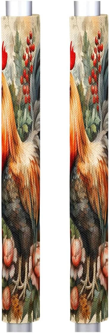 Print Rooster Watercolor Refrigerator Handle Covers Set of 2 Washable Kitchen Decors Antiskid Door Handle Cover for Fridge Ovens Dishwashers