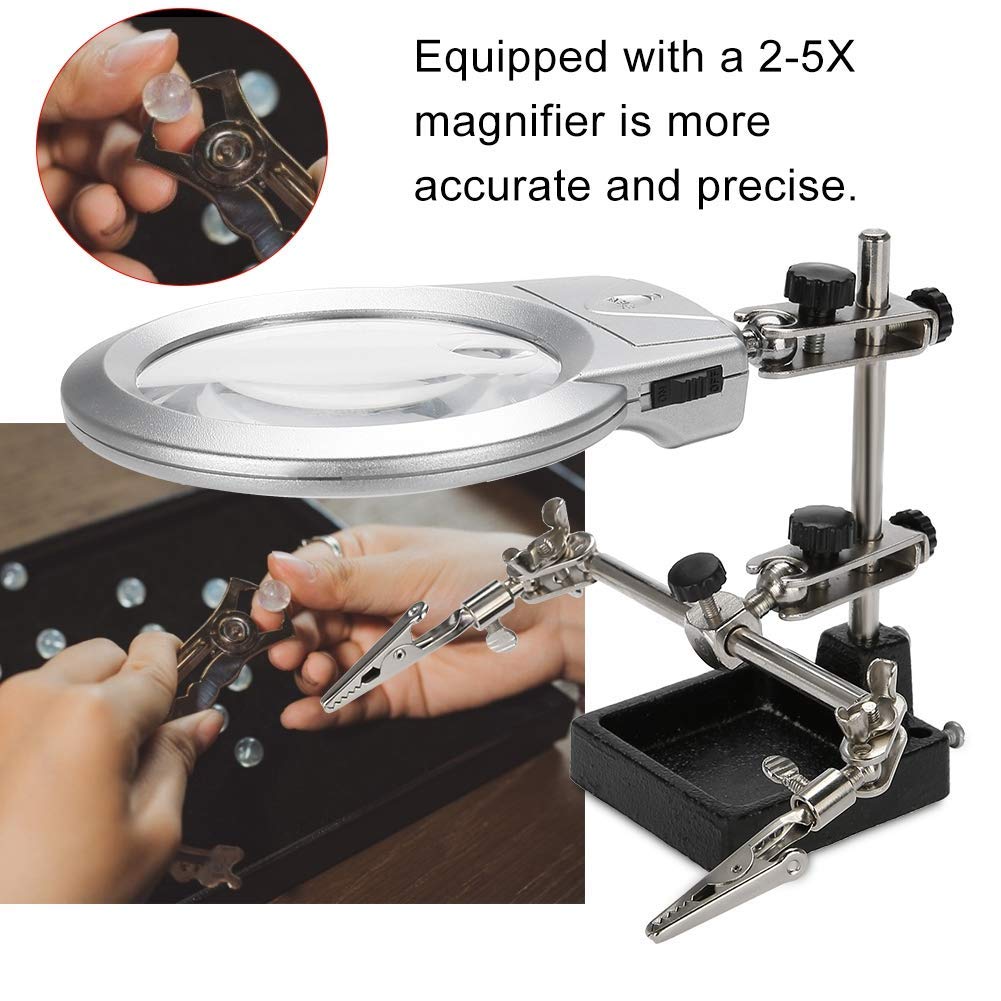 DHRUVPRO MG16129-C Helping Hand Soldering Stand Magnifying 5 LED Auxiliary Clamp Clip Magnifier Welding Rework Repair Solder Iron Holder 2