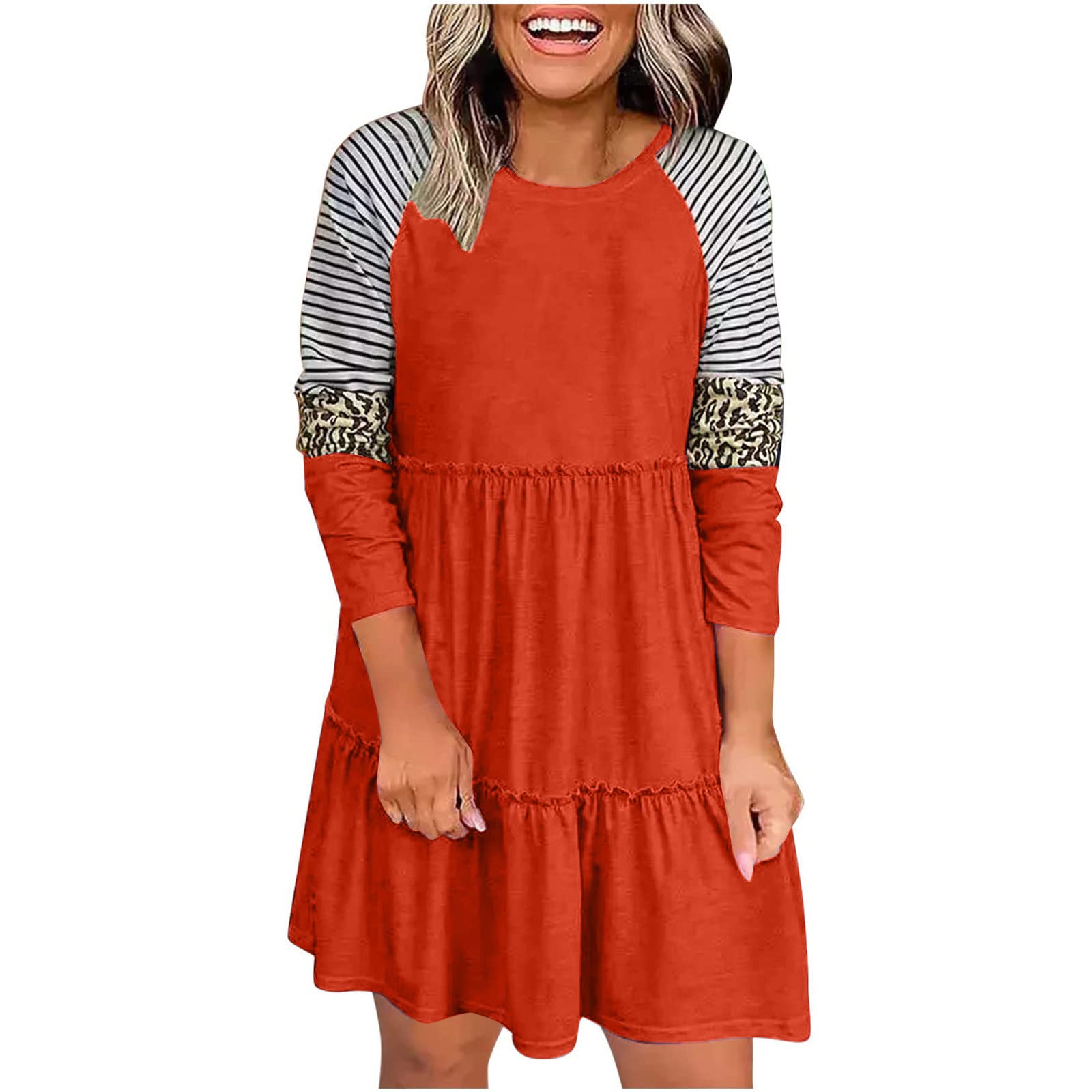 Womens Boat Neck Dresses Dresses for Women Long Sleeve Leopard Print Loose Fit Mini Little Summer Fall Dresses 2023