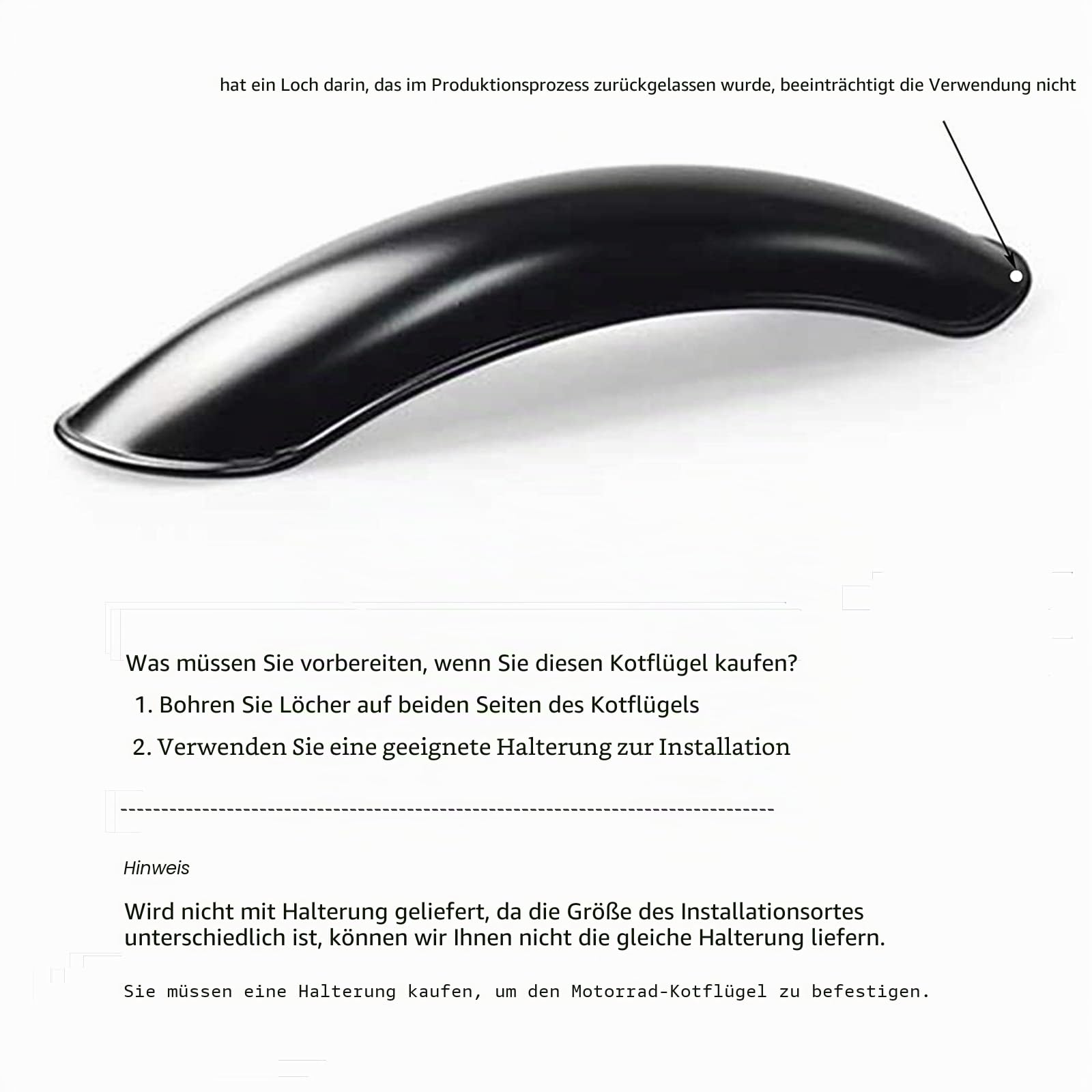 Schwarzer Cafe Racer Vorderer und Hinterer Kotflügel für Motorrad, Kleiner Radius, Länge 35,5 cm, Breite 9 cm