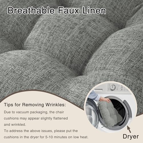 OVOV Indoor Chair Cushions for Dining Chairs Set of 4 Chair Cushion with Ties and Non-Slip Backing Tufted Kitchen Chair Pads Made of Breathable Faux Linen Fabric 46x46x8cm/18x18x3inch (Light Grey) - Cosy Home Interiors OVOV Indoor Chair Cushions for Dining Chairs Set of 4 Chair Cushion with Ties and Non-Slip Backing Tufted Kitchen Chair Pads Made of Breathable Faux Linen Fabric 46x46x8cm/18x18x3inch (Light Grey) - Image 4