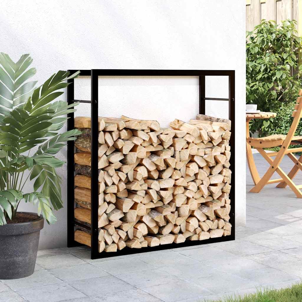Mangloder Brennholzregal Mattschwarz aus Stahl, 80 x 28 x 86 cm, Kaminholzständer für Brennholz, Feuerholz, Lagerung und Trocknen, mit Wandhalterung für Kamin, Ofen, Feuerstelle