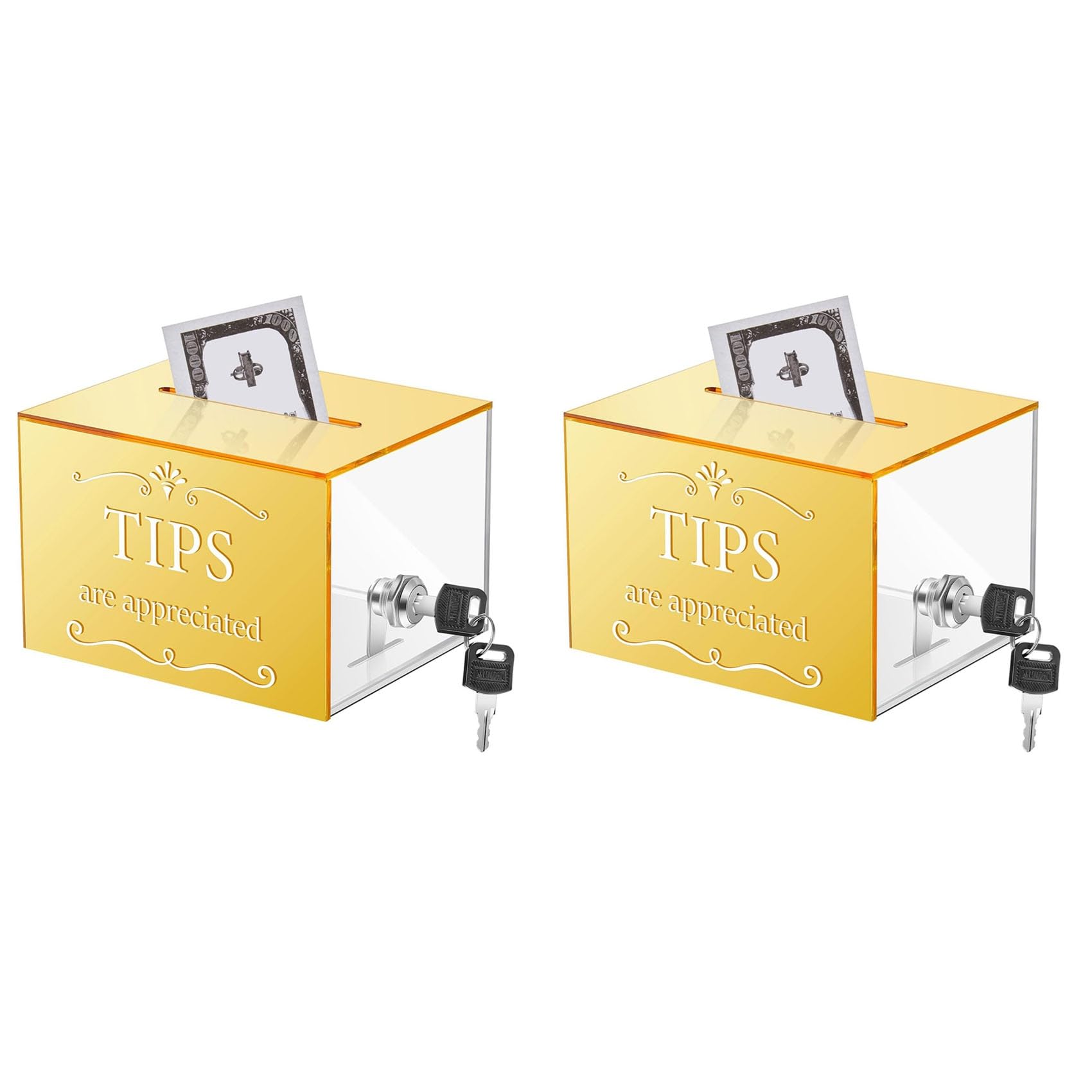 Jnchdghwa 2X Acrylic Tips Jar Donation Tip Bucket Collection Money Storage Container Suggestion Box Raffle Cash Box