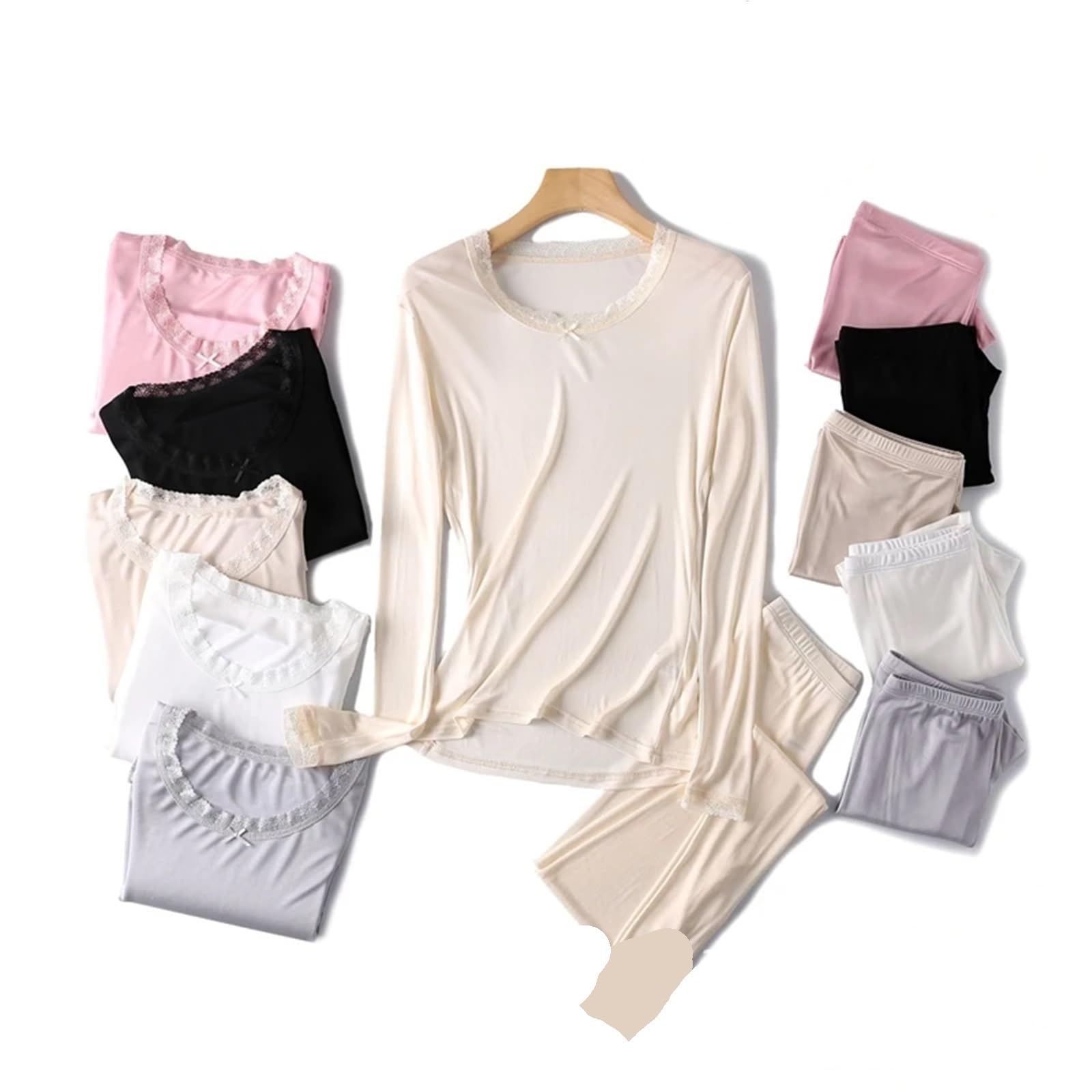 Conjuntos de Ropa Interior térmica Seda con Cordones for Mujer, Conjunto lencería, Invierno for, Traje Largo Johns para Esquí,Moto