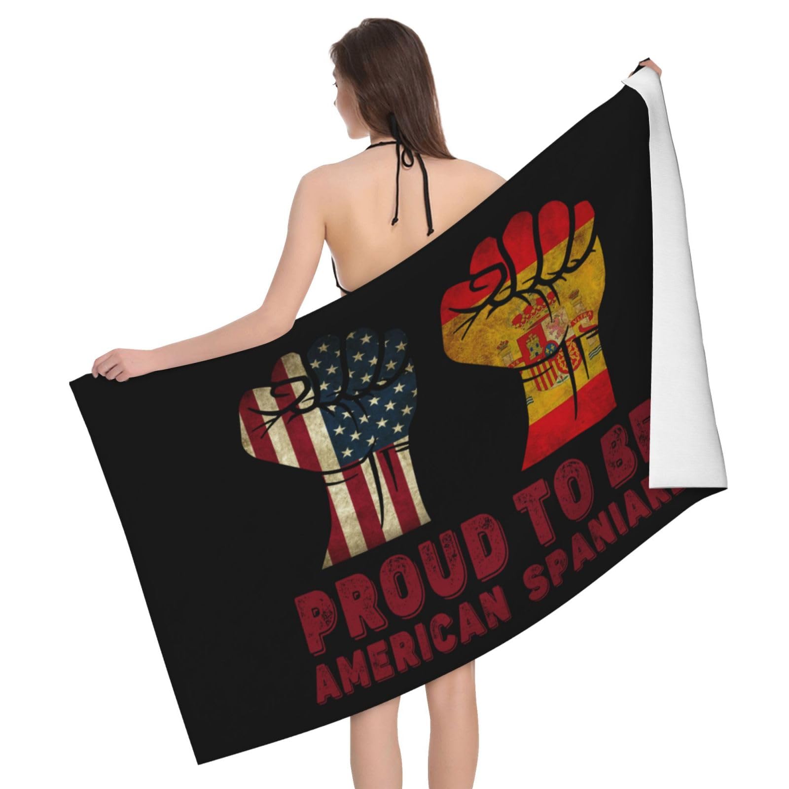 HLBSDM Microfiber Proud to Be Spaniard America Flag Beach Towel Quick Dry Soft Sand Free Beach Towels for Pool Swim Beach Lightweight Thin Towels