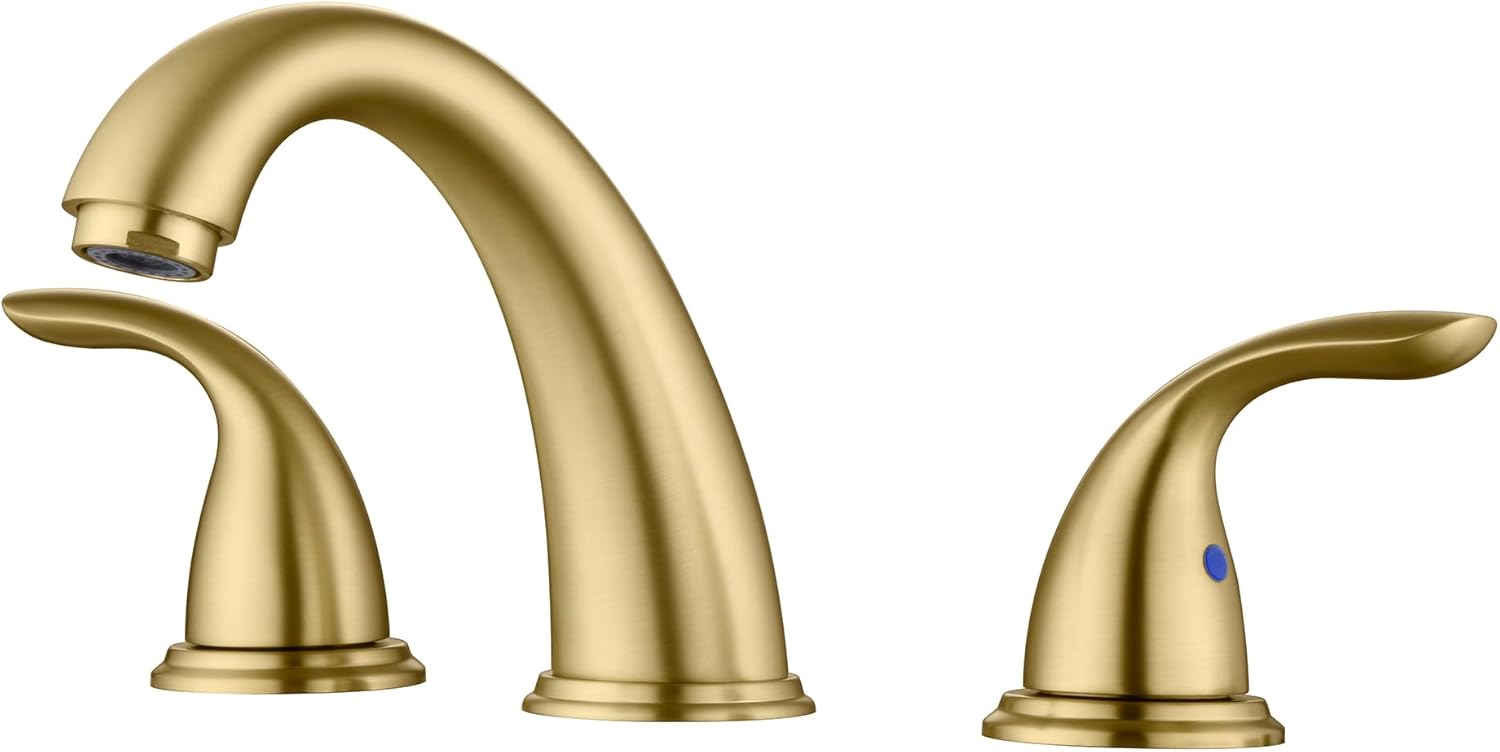 sumerain 8 Inch Widespread Bathroom Faucet 3 Hole 2 Handle Bath Faucet Brushed Gold