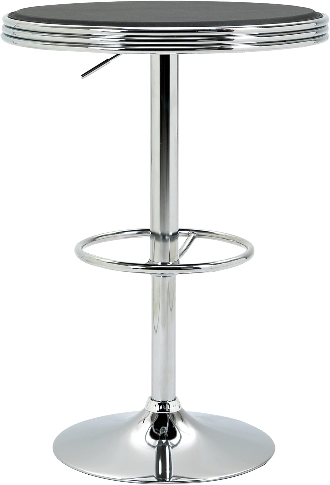 HOMCOM Round Height Adjustable Pub Table Counter Bar Table with Faux Leather Tabletop and Adjustable Footrest for Dining Room, Home Bar