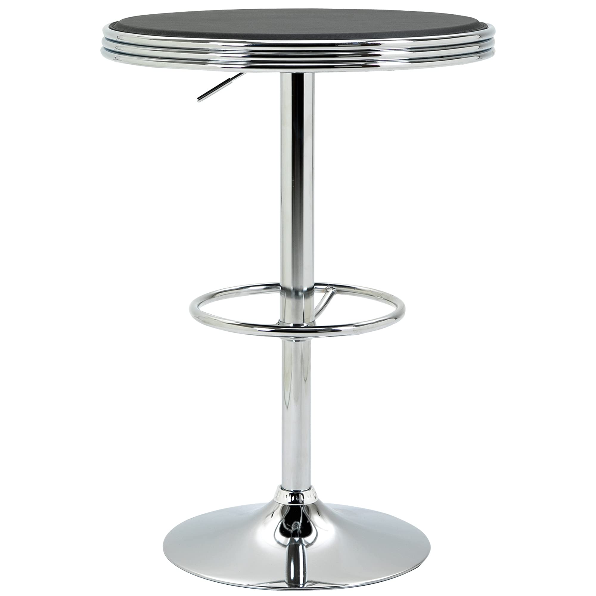 HOMCOM Round Height Adjustable Pub Table Counter Bar Table with Faux Leather Tabletop and Adjustable Footrest for Dining Room, Home Bar