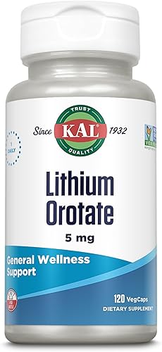 KAL Orotate de litio de 5 miligramos Baja porción de orrotato de litio quelado para biodisponibilidad y apoyo al estado de ánimo En base de