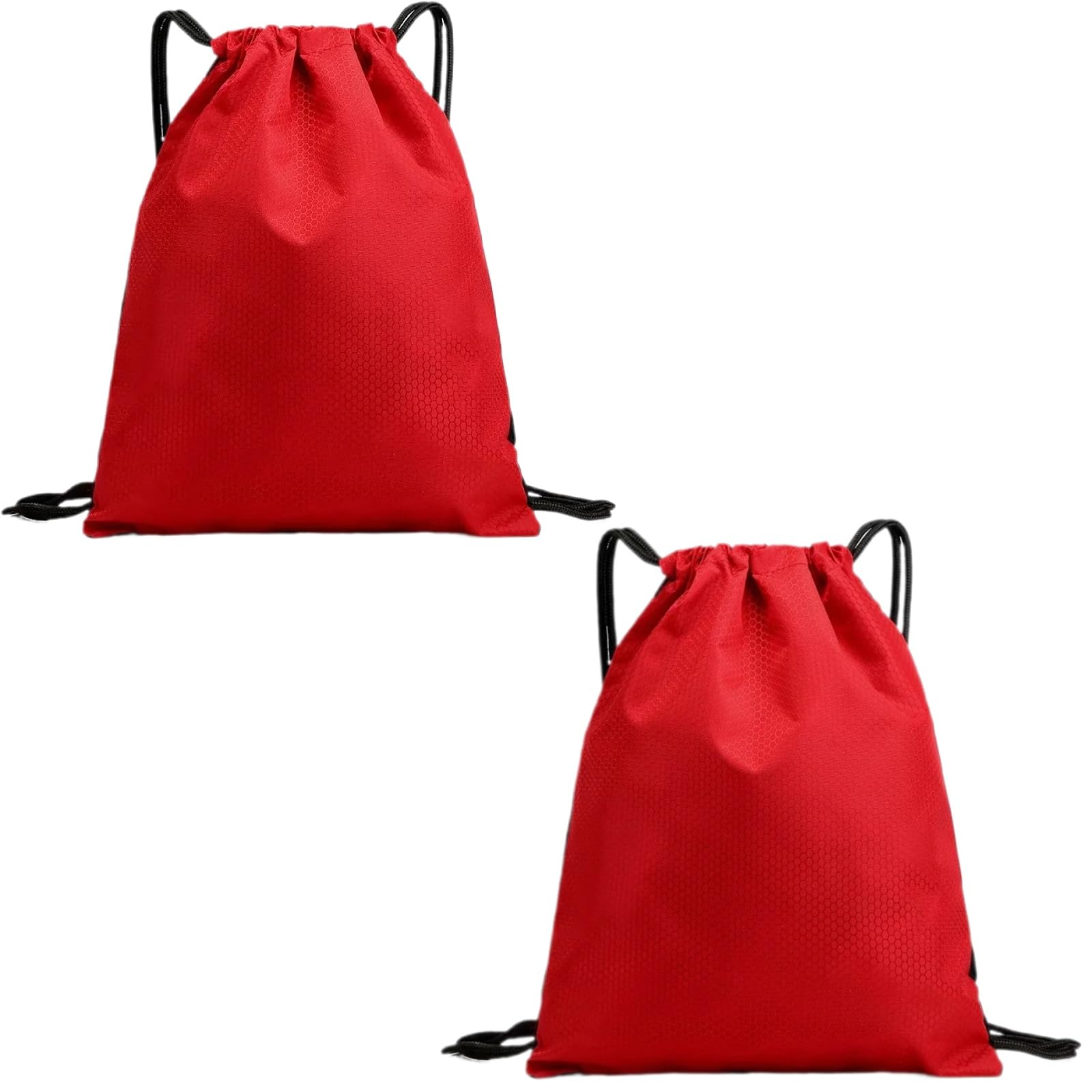 2-Pack Waterproof Drawstring Backpacks, Soccer-Texture Oxford Fabric, 16.9" × 13.8", Lightweight 0.19 lb Each, No Eyelets, Gym &amp; Marathon Gear Sacks(Red)