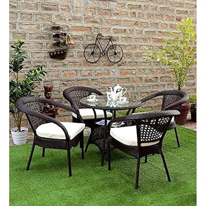 OM FURNITURE STORE |Patio D-8 Patio|Indoor| Outdoor| Living Room | Balcony | Garden |(4 Chair + 1 Table)|Furniture Set |Coffee Chair Set |Powder Coated|(Brown)