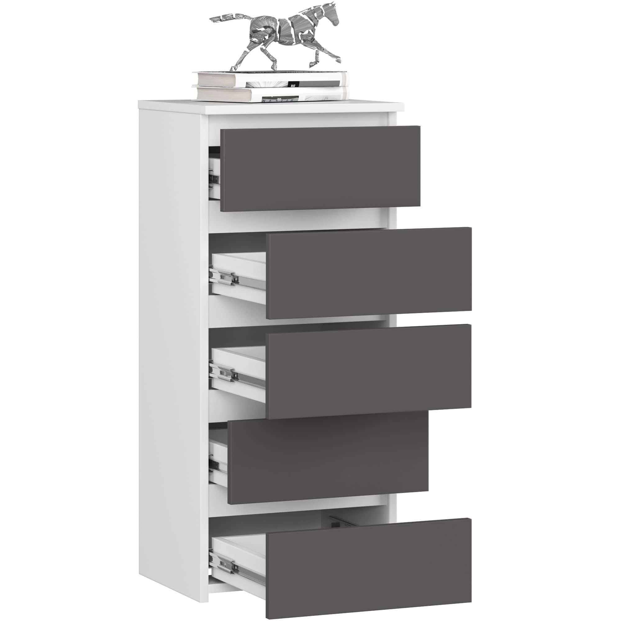 AKORD Commode CL5 40 cm | 5 laden | kast | voor de woonkamer | voor de slaapkamer | B40 x H92 x D35 cm | Gewicht 21,9 kg | Grafietgrijs/wit AKORD Commode CL5 40 cm | 5 laden | kast | voor de woonkamer | voor de slaapkamer | B40 x H92 x D35 cm | Gewicht 21,9 kg | Grafietgrijs/wit
