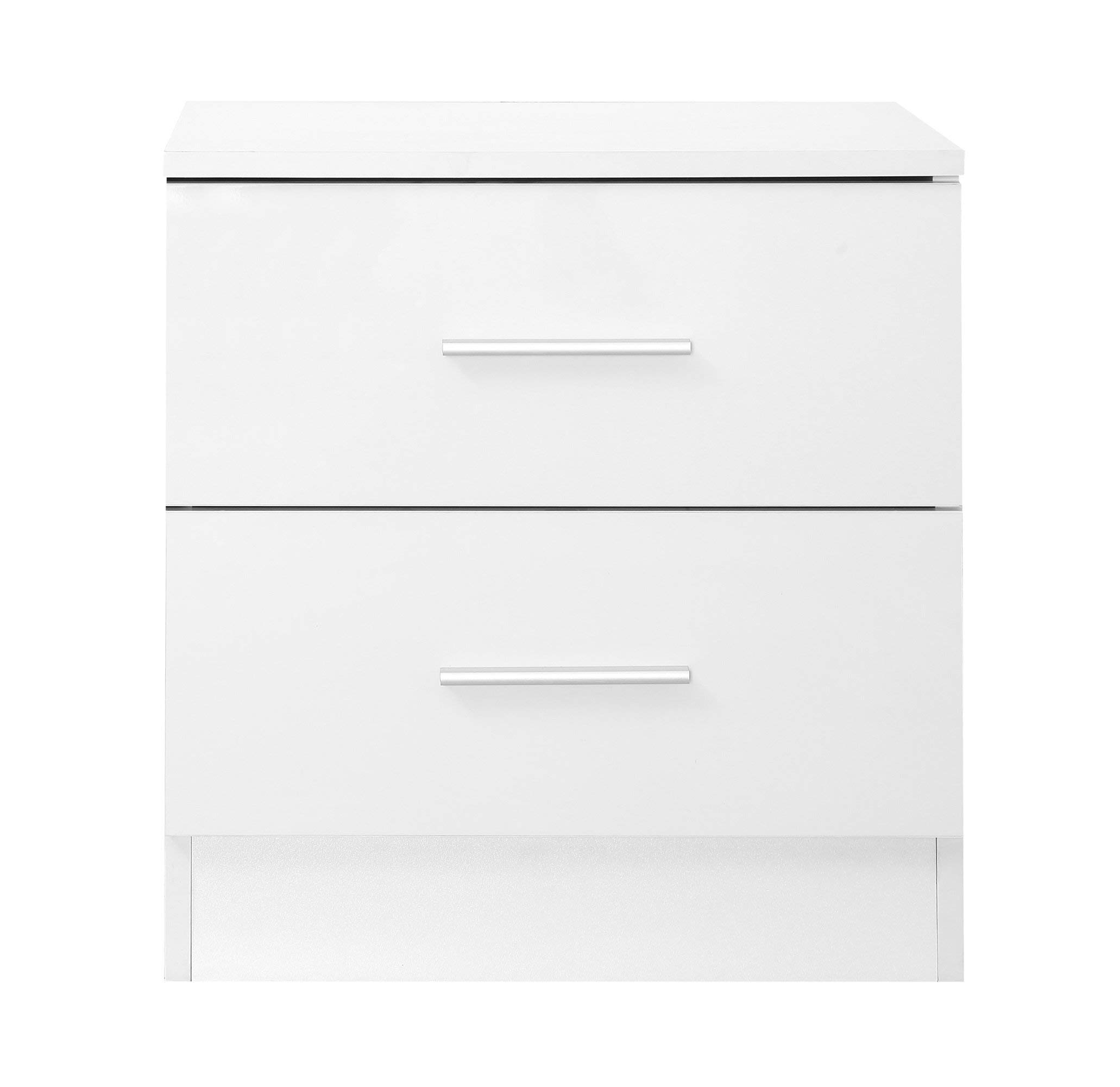 Reflect 2 Drawer Bedside Table | White Gloss & Matt White | Modern Nightstand for Bedroom Storage | H: 48.5cm x W: 45cm x D: 39.5cm