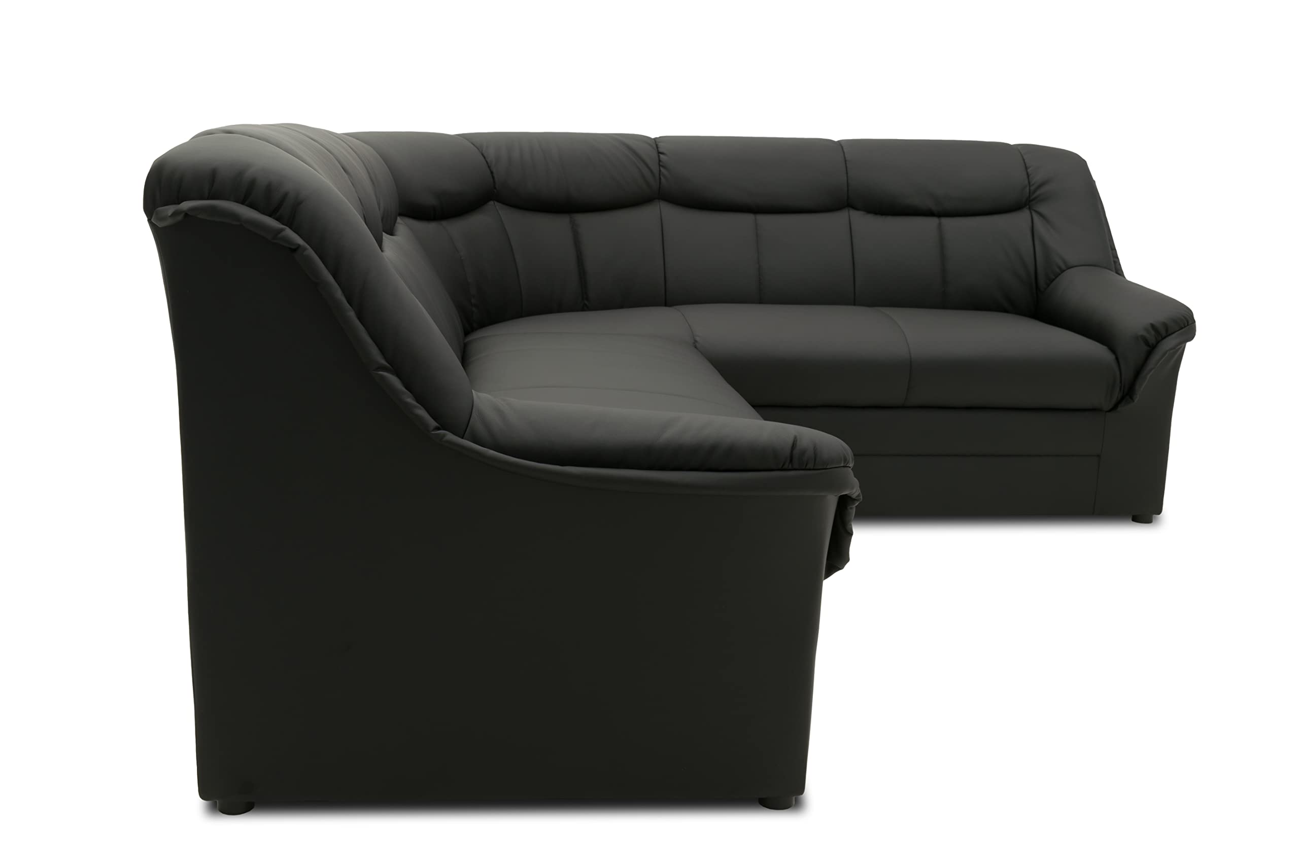 DOMO. collection Sofá esquinero Berlín Atemporal de Piel sintética con función de Dormir y Relleno de muelles, sofá en Forma de L de Piel sintética, 205 x 250 x 89 cm, Color Negro