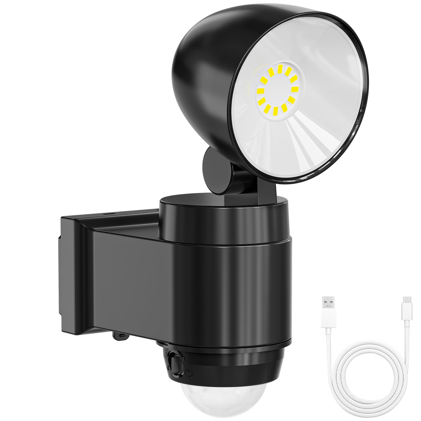AIXPI Motion Sensor Lights Outdoor, Rechargeable 6000mAh 1 Pack, Black