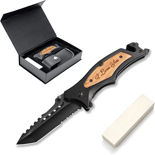 GVDV Cuchillo de bolsillo utilitario  Cuchillo plegable 6 en 1 con rompecristales, abridor de botellas, clip de bolsillo, cuchillo multifunción para