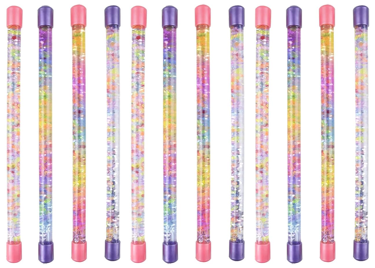 12 Glitter Batons - Twirling Wand for Dance, Parties, Liquid Motion Fidget Water Sparkle Calm Down Jar - Soothing Motion -Timer Sensory Office Desk Toy - Visual (Bulk - Set of 12 Batons (1 Dozen))