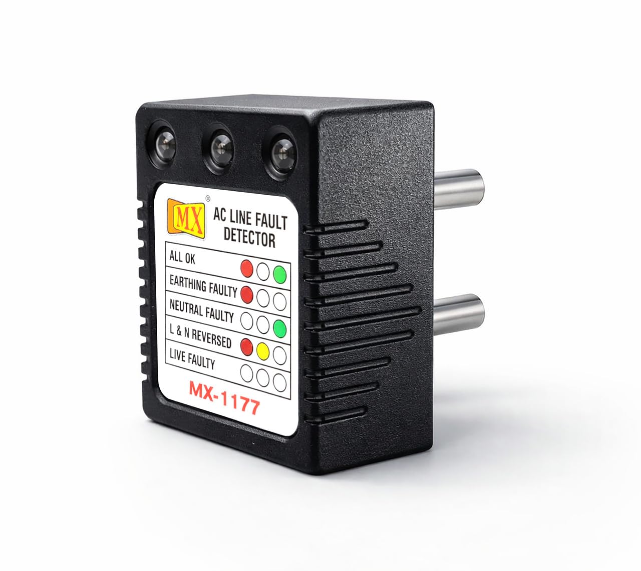 MX 3-Pin 5AMP Socket Tester AC Electrical Line Fault Detector with RYG LED Indicator | Detects Earthing, Neutral, Live & Reversed Faults | Wall Plug Safety Tester(1177 PACK OF 1)
