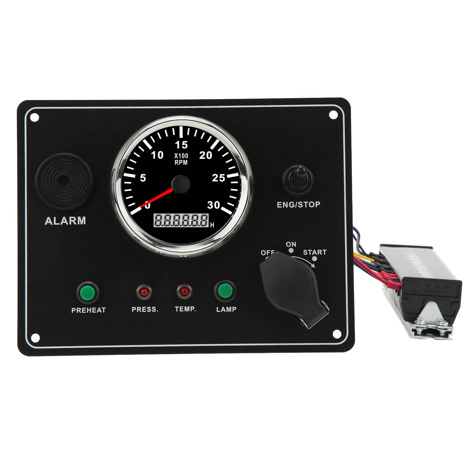 Aramox Tacómetro de Motor Marino Panel de Instrumentos de Aleación de Aluminio Velocímetro Multifunción 0 a 3000 RPM 24 V con Alarma de Temperatura de Agua de Presión de Aceite para Barco de Yate RV