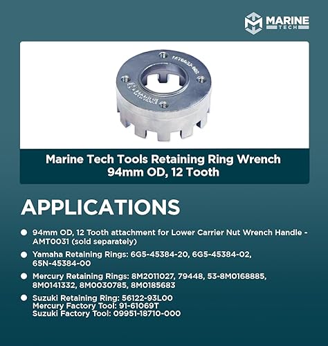 Miniatura 3 de Marine Tech Tools - Llave de anillo de retención de 3.701 in de diámetro exterior, 12 dientes, accesorio para mango de llave (AMT0031), se adapta a