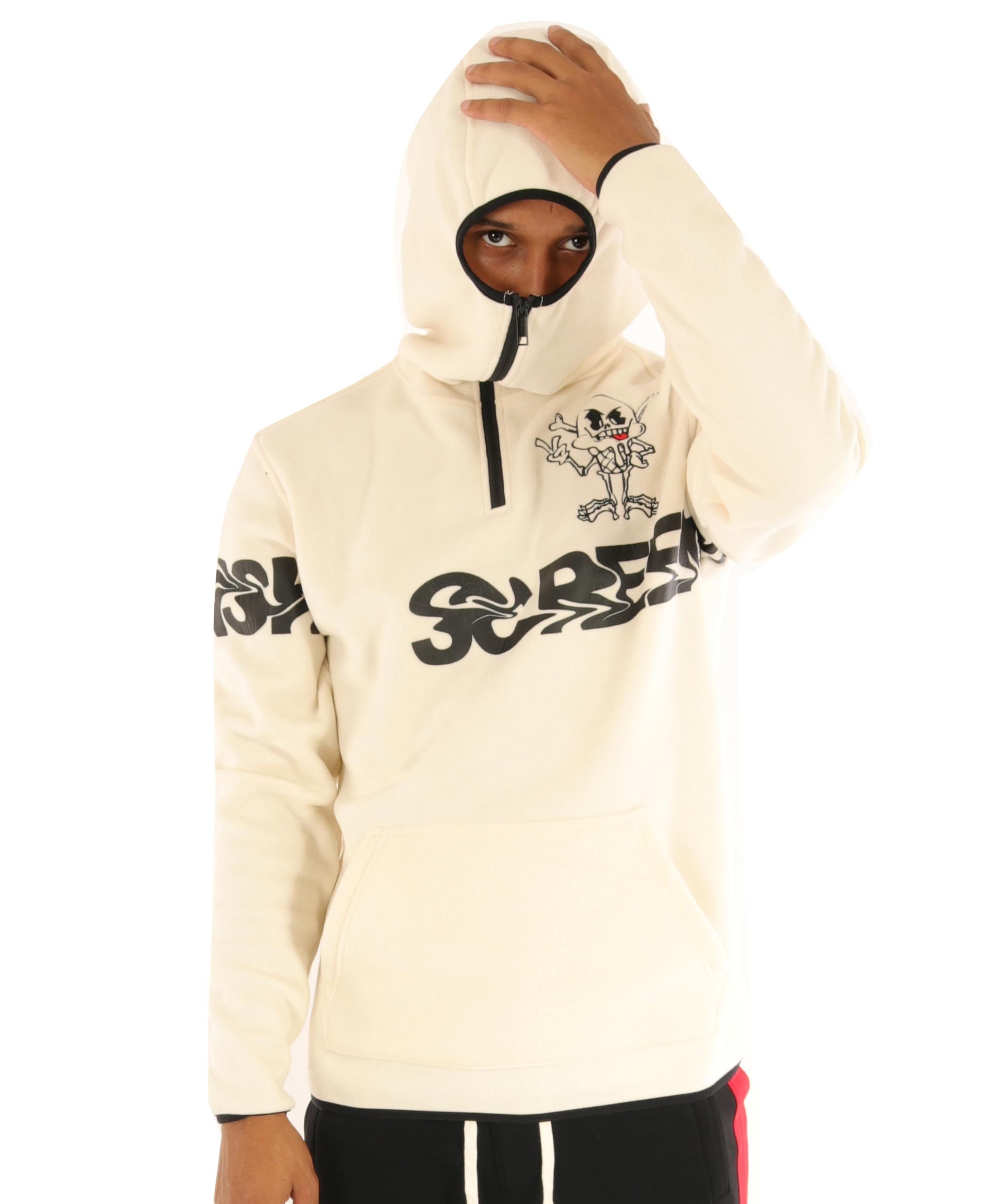 FLEECE HOODIE 3202 Mens Urban Streetwear Graffiti Embroidery Patch Fleece Pullover Hoodie Sweatshirt Top