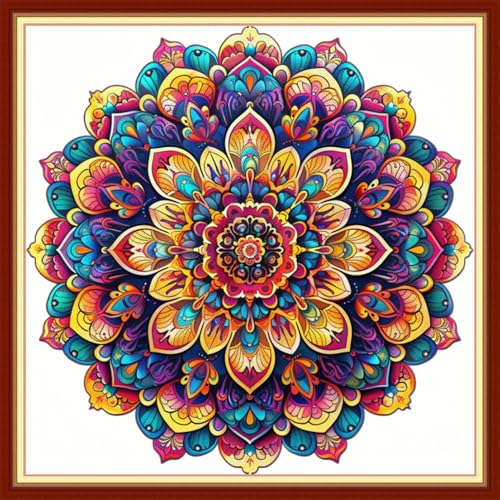 Image of Joyhoor Stamped Cross Stitch Kits for Beginners, Needlepoint Kits for Adults, 11CT Counted Embroidery Kits-Magic Mandala 18x18 inchs