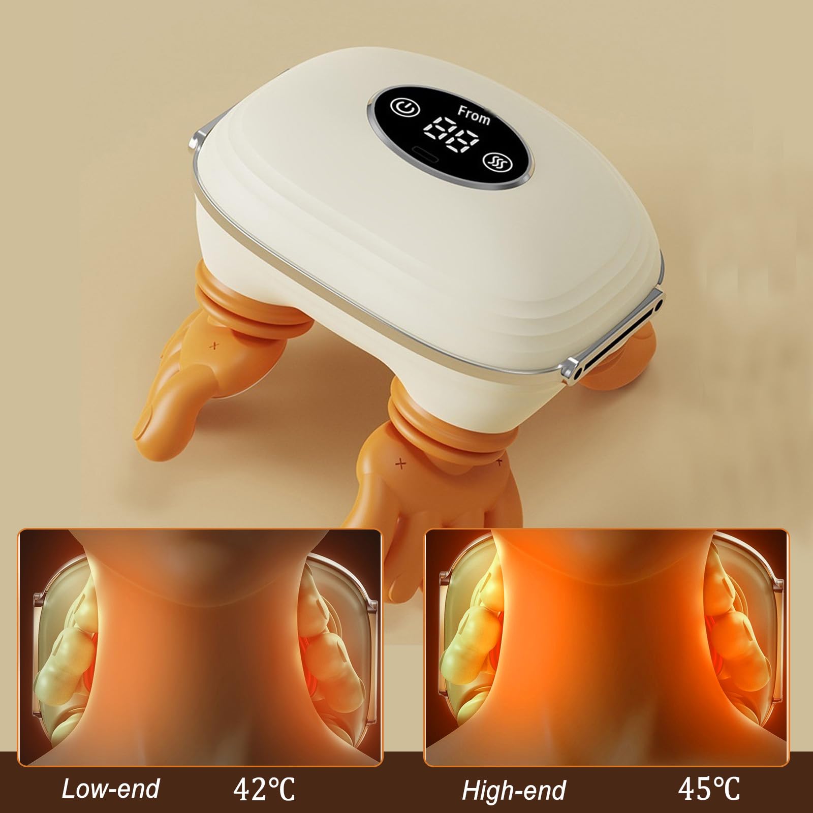 Masajeador de Cuello 4D Inalámbrico, Masajeador Cervical y Espalda con 3 Ajustes de Masaje y 2 Niveles de Calor, Eléctricos Masajeador Shiatsu Portátil para Relajar Músculos (Beige)