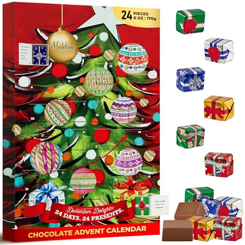 Madelaine 2025 Christmas Advent Calendar – Chocolate & Candy Christmas Countdown for Kids, Women, Men, Teen Girls & Boys – Holiday Treats Advent Calendars - Christmas Tree - 8 Oz