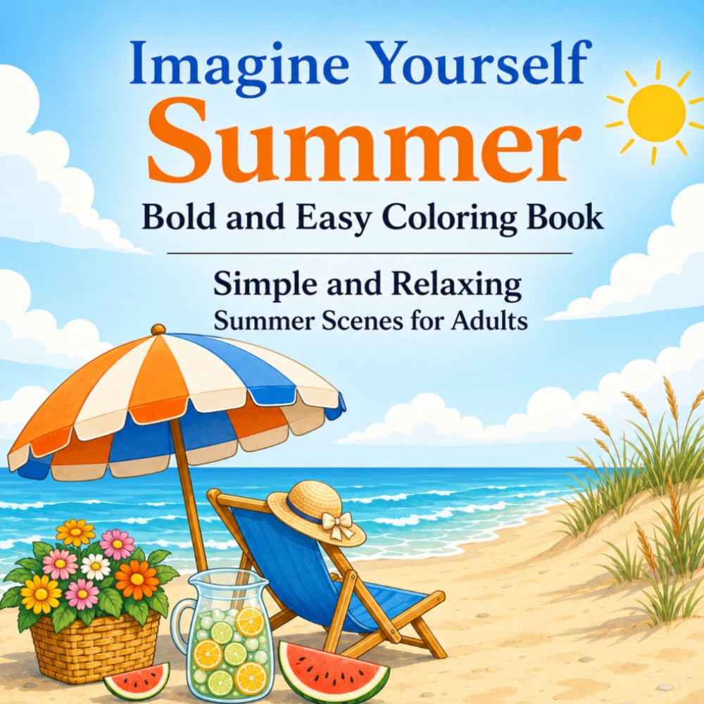 Imagine Yourself Summer Bold and Easy Coloring Book: Simple and Relaxing Summer Scenes for Adults (Imagine Yourself Coloring Series)