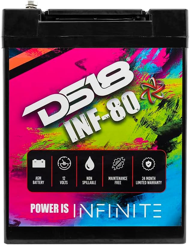 DS18 INF-80AH 2300 Watts AGM Power Cell 12 Volt Battery M6 Bolt Terminal Maintenance Free - High Performance for Car Audio, Motorsports, Motorcycle, Jet Ski, ATV & UTV