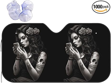 Sugar Skull Girl 01 Front Windshield Sun Shade Accordion Folding Auto Sunshade for Car Truck SUV Rays Protect Aluminum Sunshield Cover Keeps Your Vehicle Cool