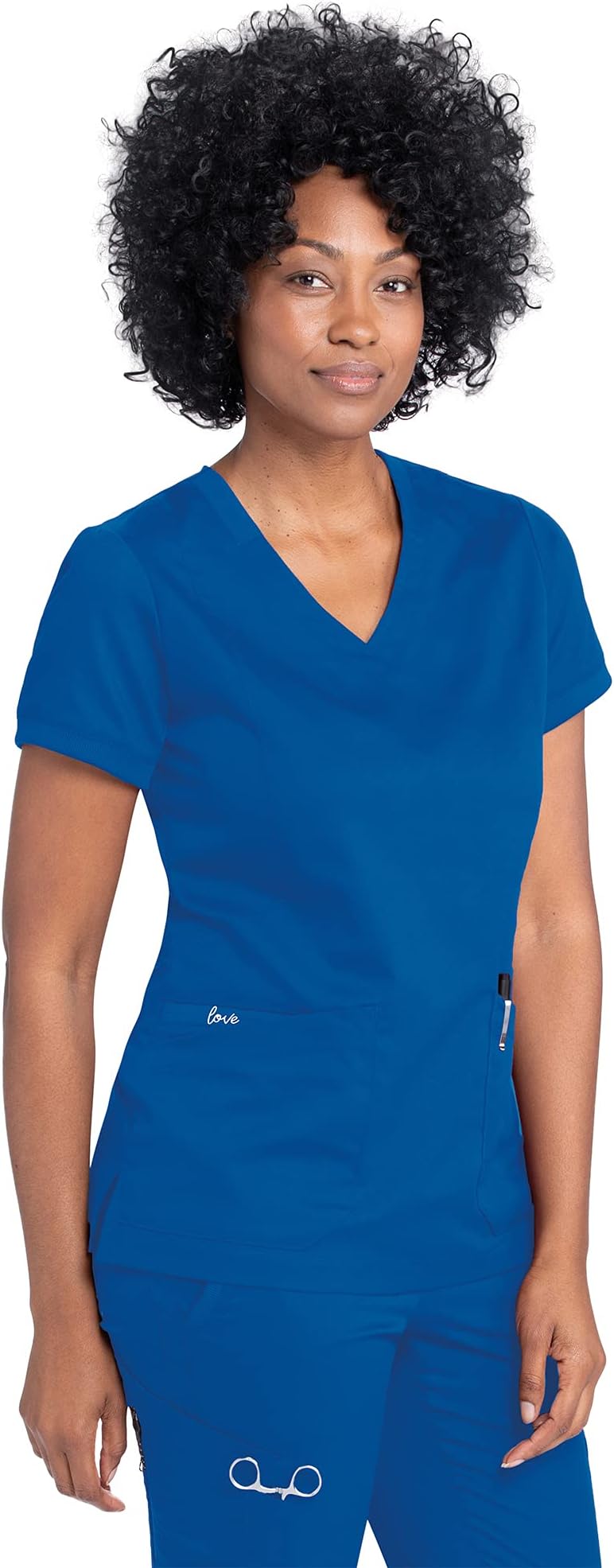 BARCOGrey's Anatomy Scrubs - Kira Scrub Top for Women, V-Neck, Love Printed Zip Pocket Super-Soft Women's Scrub Top