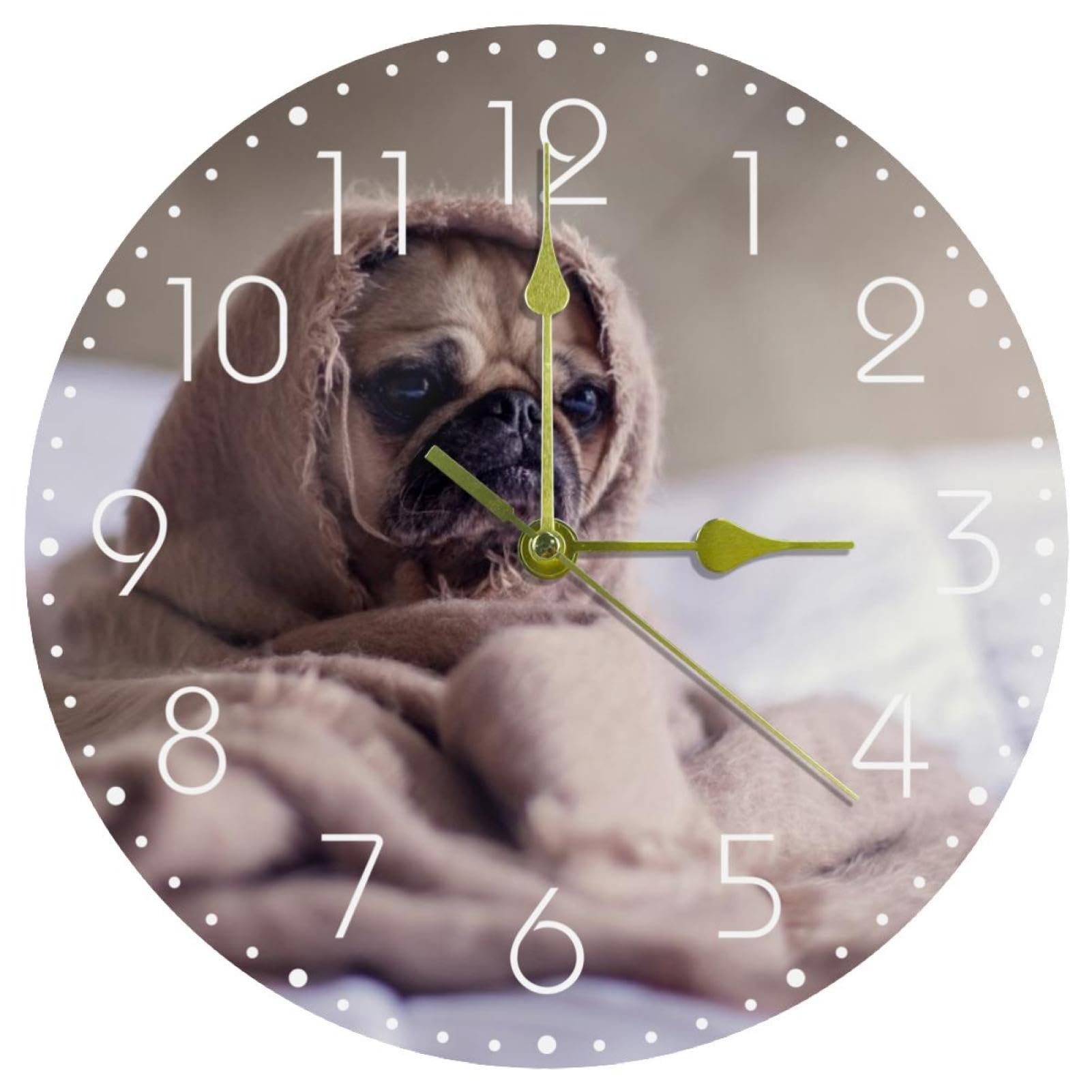Orologio Da Parete Moderno 22,5 Cm Con Design Carlino - Silenzioso, Senza Ticchettio, In MDF Per Camera Da Letto O Soggiorno
