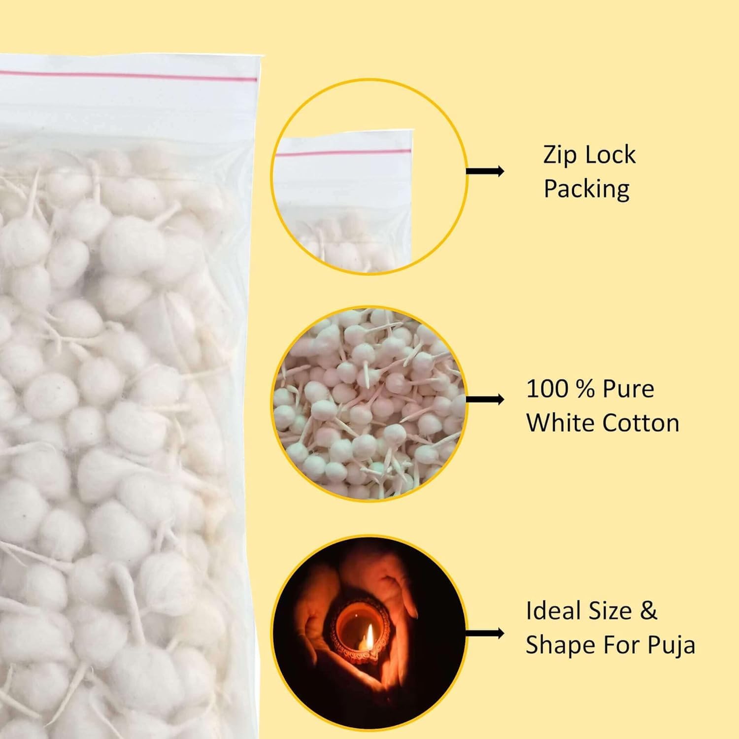 Stoppini in cotone Diya Batti, bianco, fatti a mano, confezione da 2000, per Pooja, Aarti, Diwali, Navratri, Meditazione, Home Decor