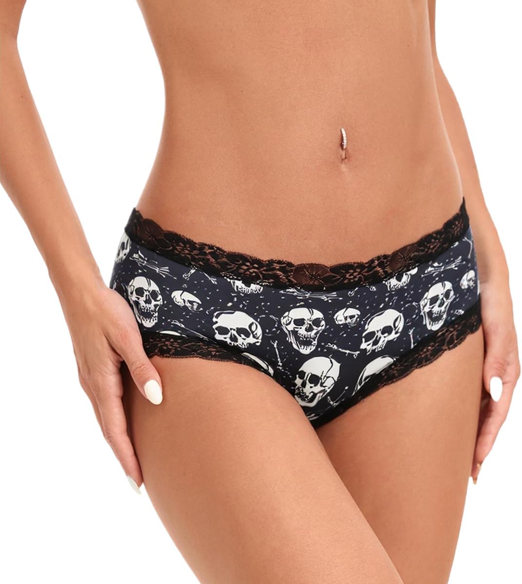 SYVIN Women 8pcs Cute Halloween Allover Skull Print Hipster Panties, Lace Trims Low Rise Bikini Comfortable Underwear - Image 6
