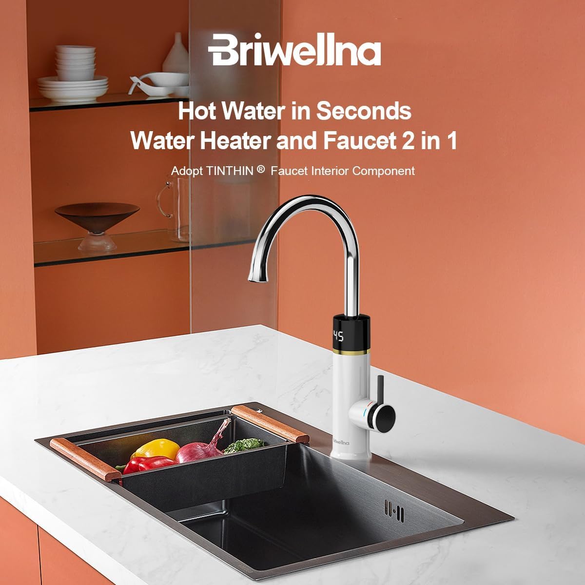 Instant Electric Hot Water Faucet, 220 V bezzbiornikowy elektryczny podgrzewacz wody, z wyświetlaczem cyfrowym (biały)