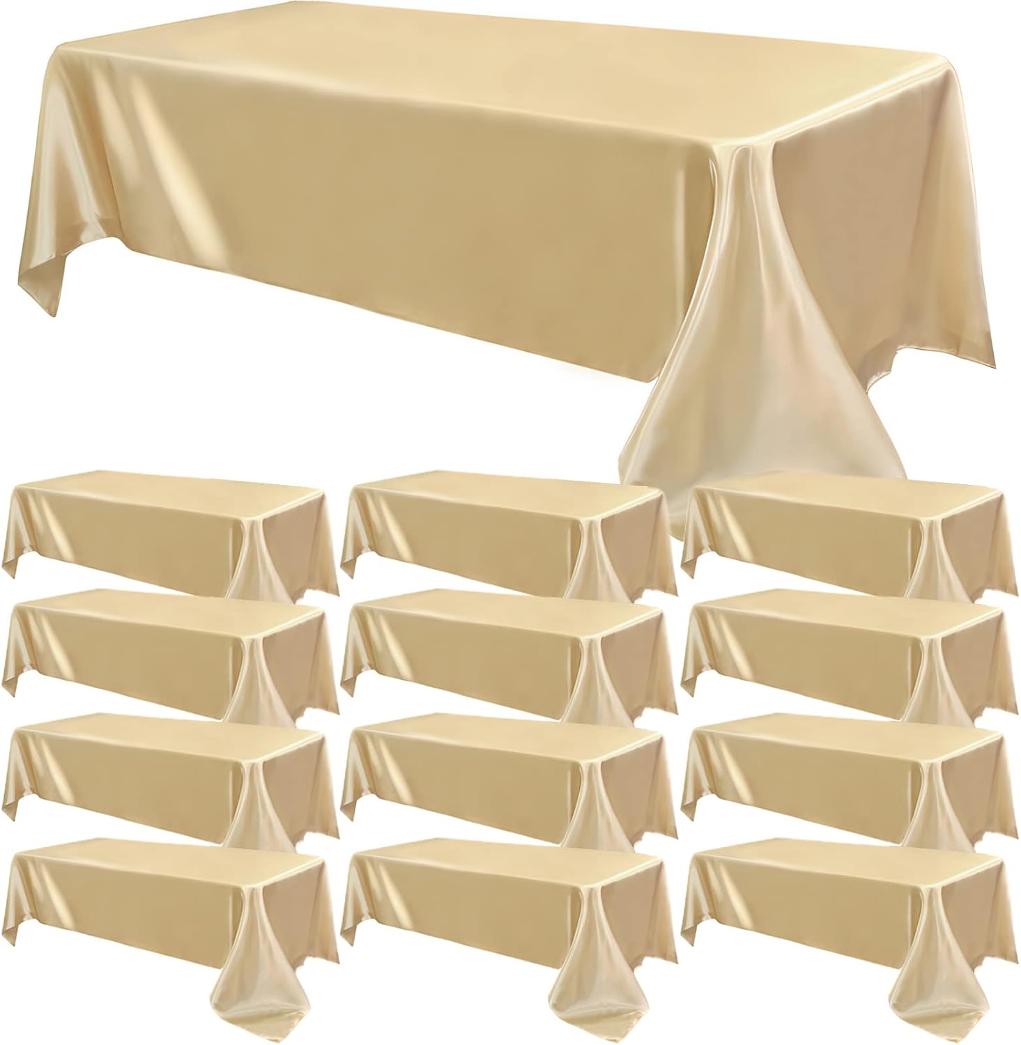 12 Pack Satin Polyester Tablecloth Wedding Rectangle Table Cloth Silk Smooth Fabric Washable Tablecloth for Wedding Banquet Event Birthday Party Engagement Anniversary Table Décor(57"x108",Champagne)