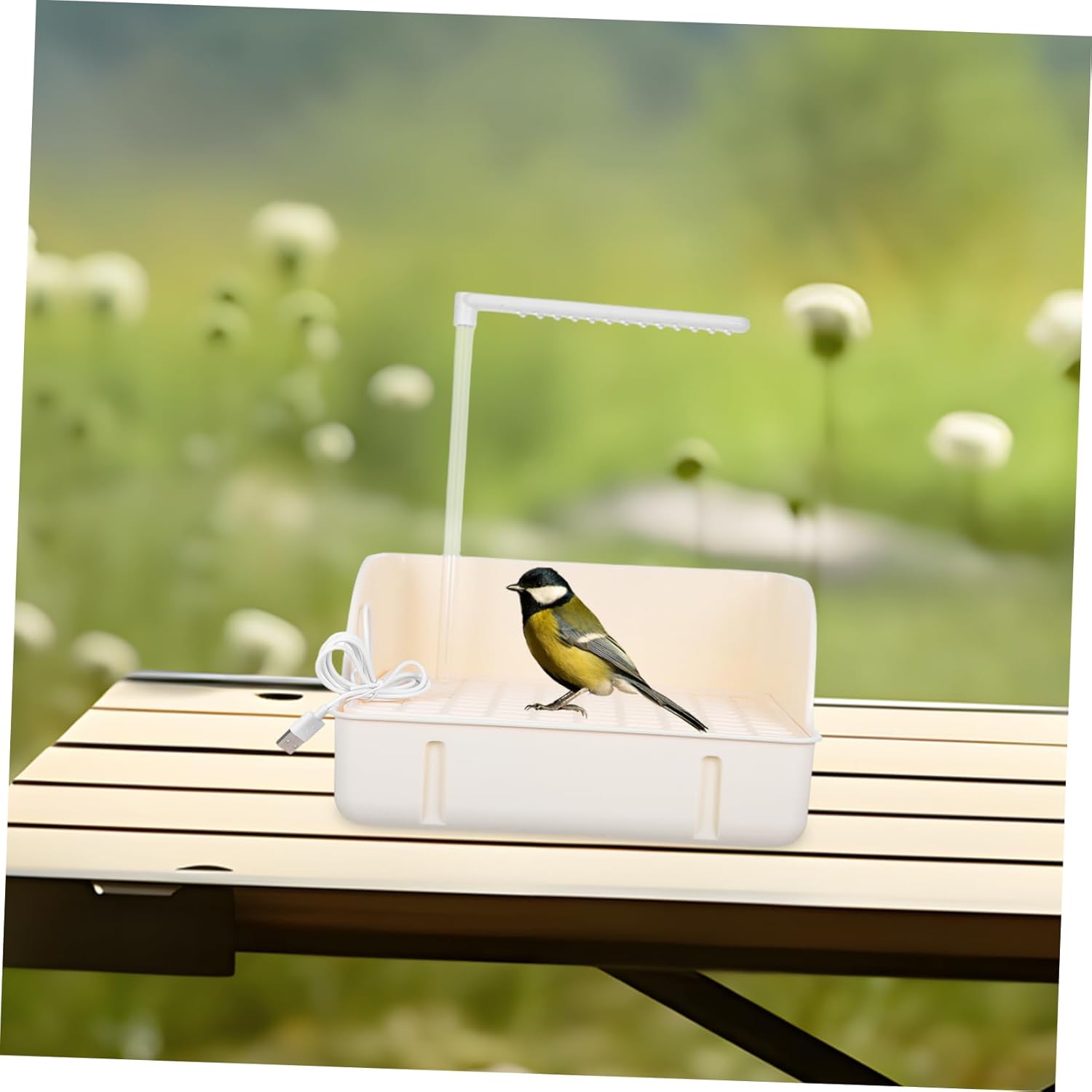 Toyvian Outdoor Bird Bath with Integrated Shower Head Automatic Circulating Water Bath Tub for Birds Parrots for Garden Decor