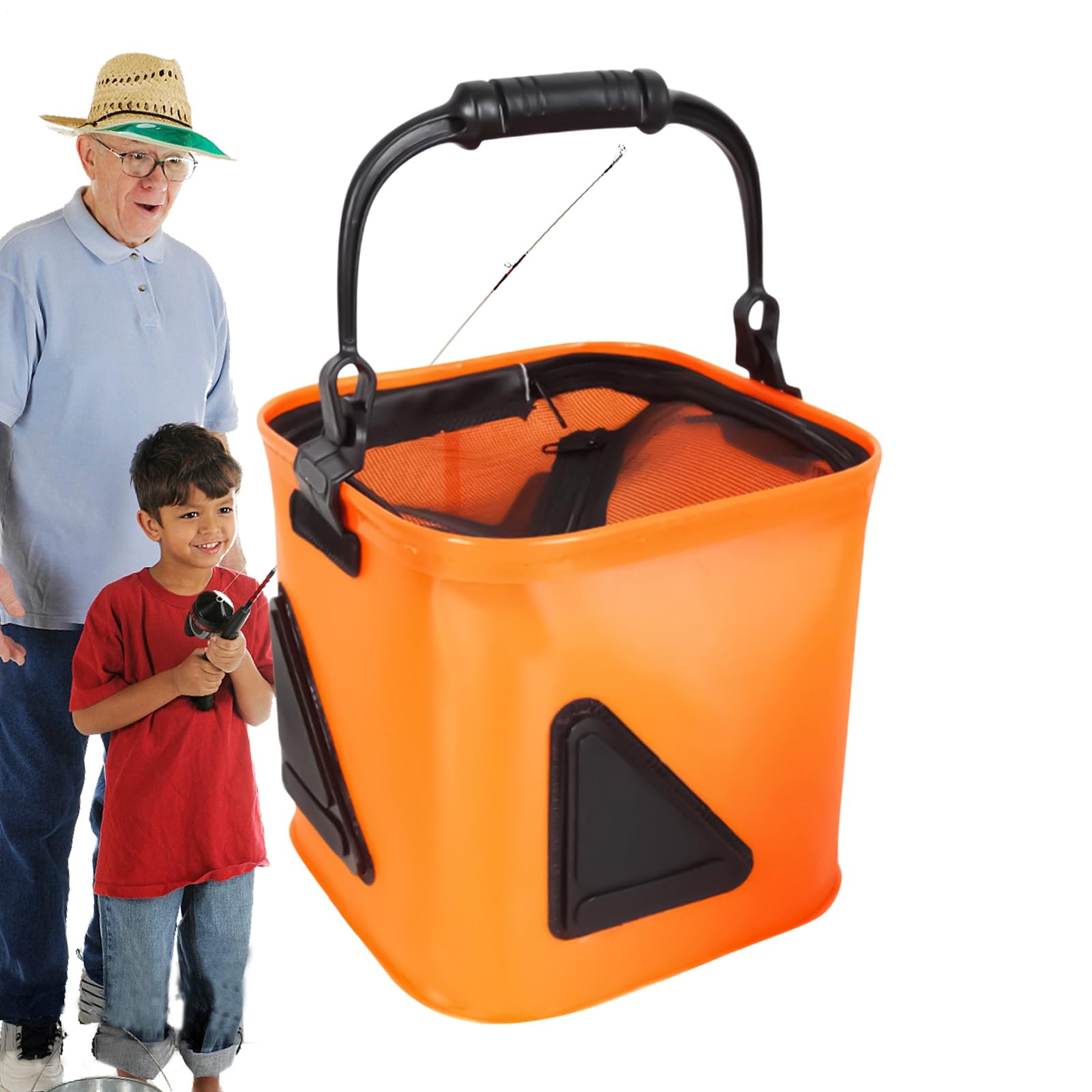 Cubo de cebo plegable con mango grande para transporte en kayak y pesca de orilla