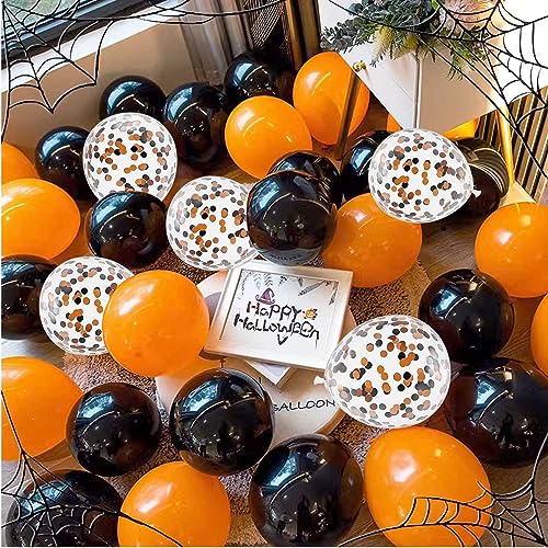 Image of 50Pcs 12inch Orange and Black Party Balloons with Orange Black Confetti Balloons for Wedding, Birthday, Baby Shower, Halloween,Family Parties Decoration