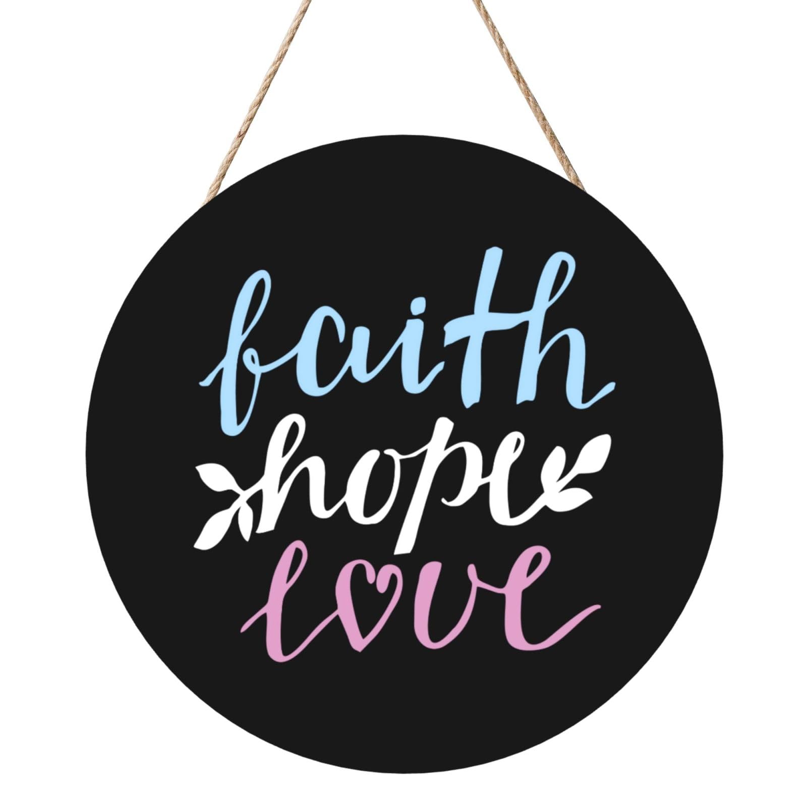 Faith Hope Love Christian Door Signs Plaques Wood Welcome Sign For Front Door Wall Hanging For Home Farmhouse Office Classroom Party Decoration