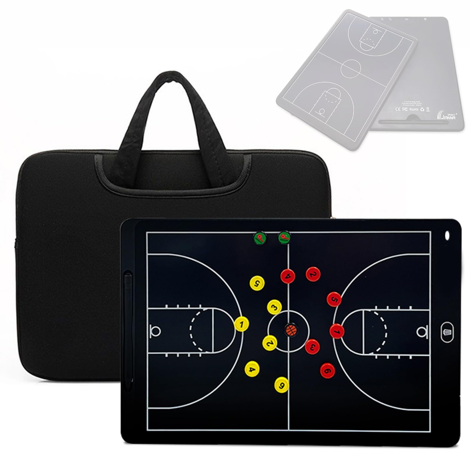 SCBTGKLN Elektronisches LCD-Basketball-Coaching-Board, Magnetische Klemmbretter, mit Induktivem Stift und Schachfigur