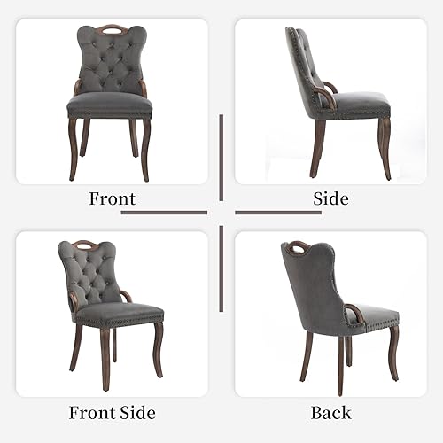 Miniatura 61 de Juego de 4 sillas de comedor de terciopelo beige, sillas de comedor tapizadas con adorno de tirador de anillo trasero y patas de madera maciza,