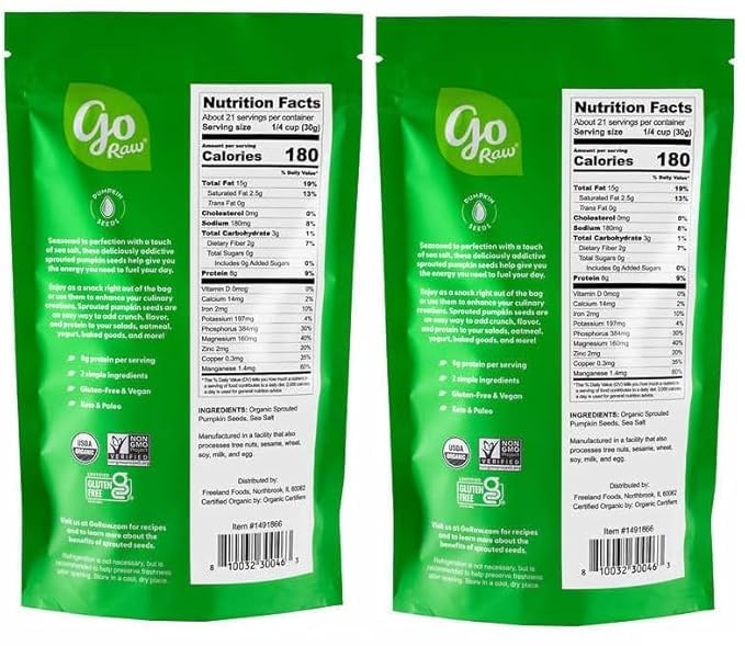 Sprouted Organic Pumpkin Seeds with Sea Salt, 22 Ounce (2 Bags)
