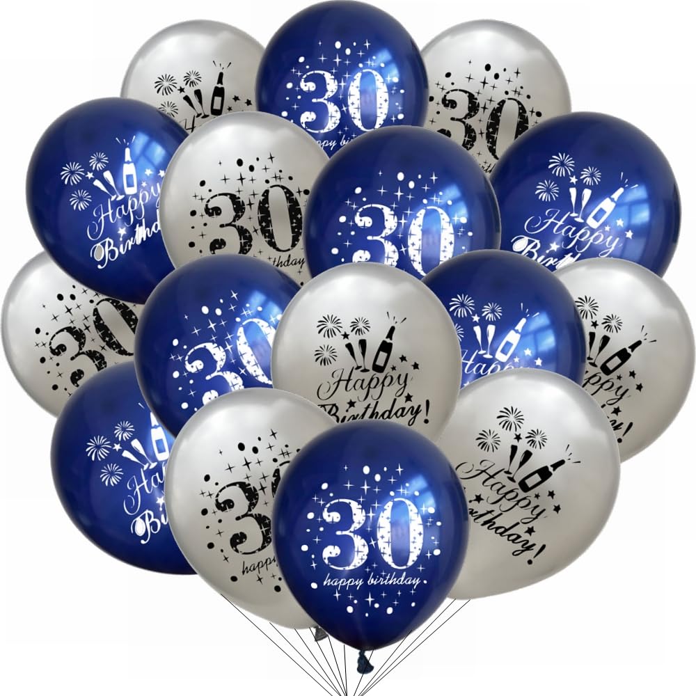 Yunchu Online 30th Birthday Balloons Happy 30th Birthday Balloons Blue Silver 30th Birthday Decoration 30 Anniversary Birthday Party Decoration for Girls Boys 30th Birthday Anniversary Accessories